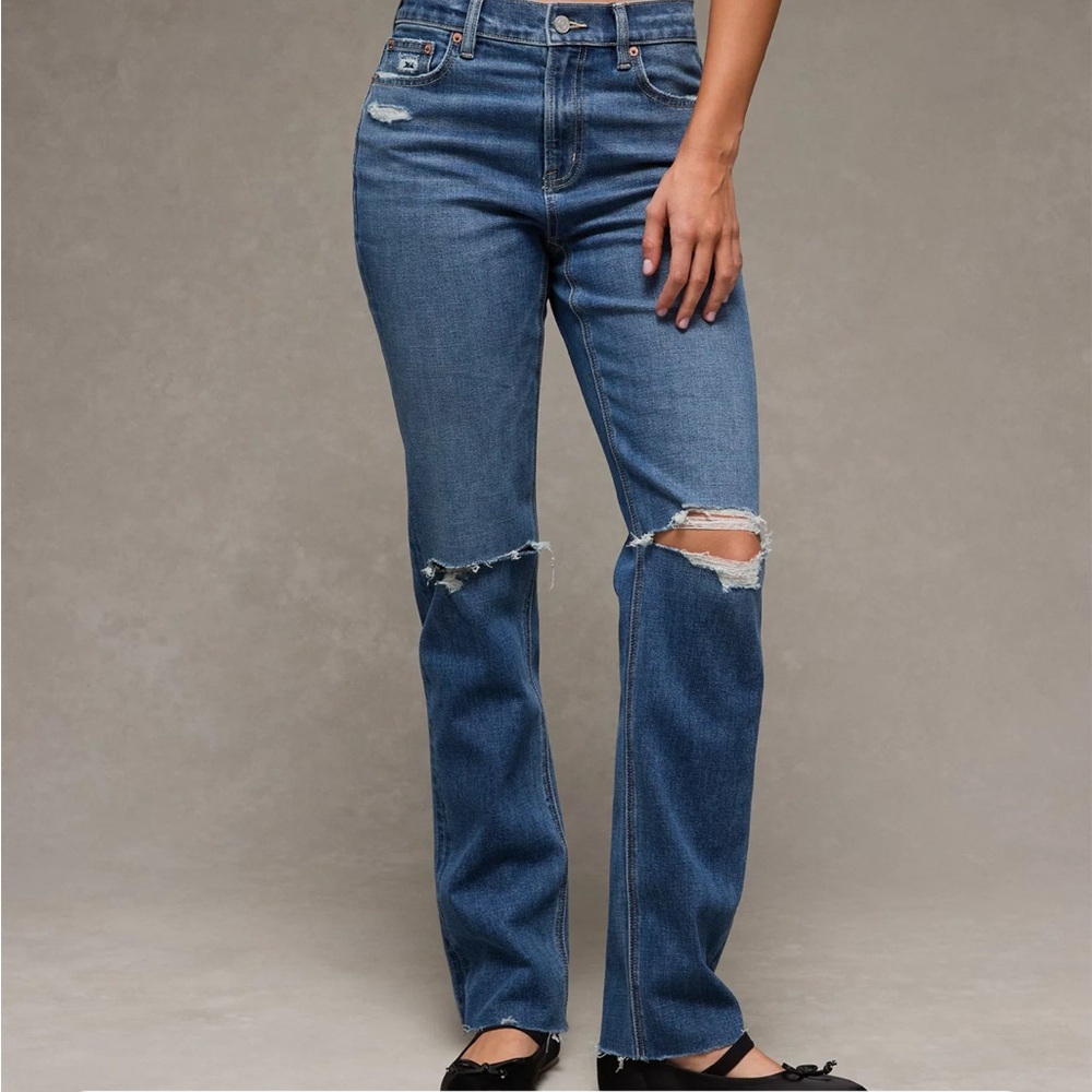 American Eagle Outfitters Blue Ripped Straight Leg Jeans